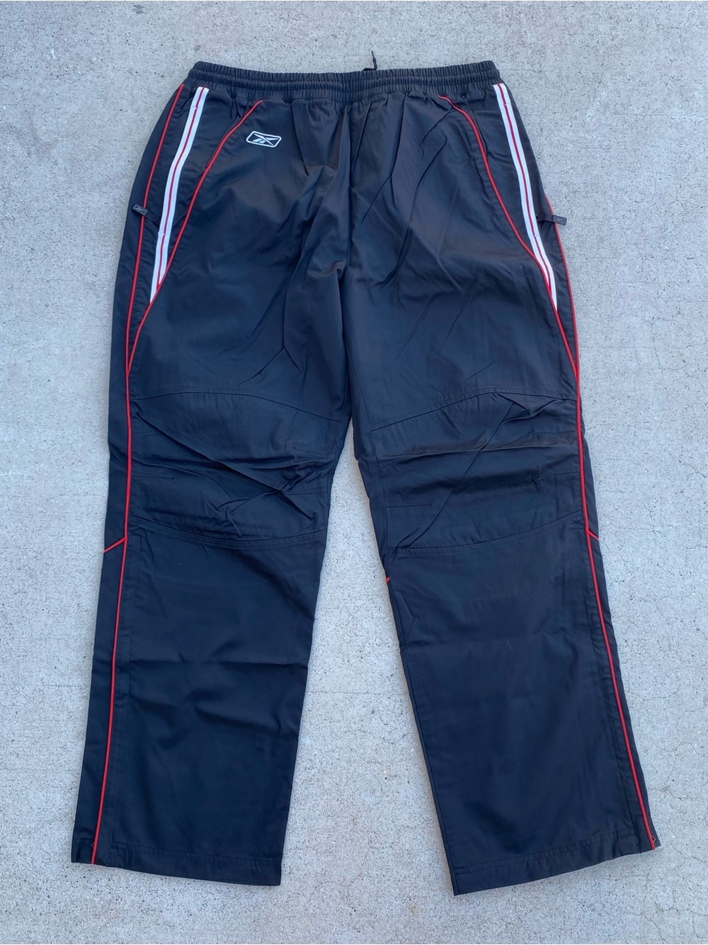 Vintage Reebok Nylon Track Pants Black Red Platinum Shield Collection Grunge Y2K